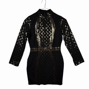 Venus Bandage Dress Black with Gold Sequins Size 12